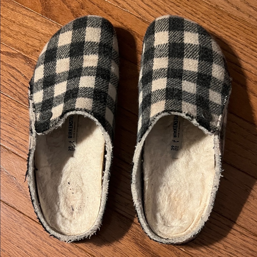 Birkenstock Plaid Zermatt shearling Slippers - Black and Cream